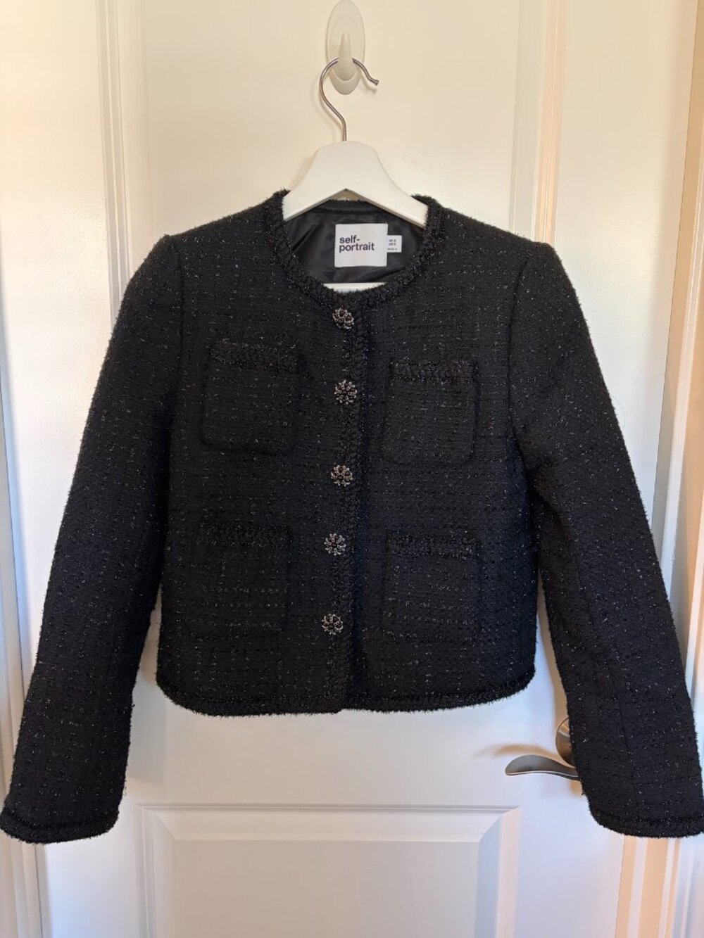 Self-Portrait Black Boucle Cropped Jacket US 2